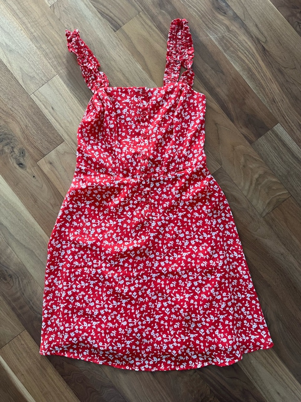 Aqua Red Floral Square-Neck Sundress